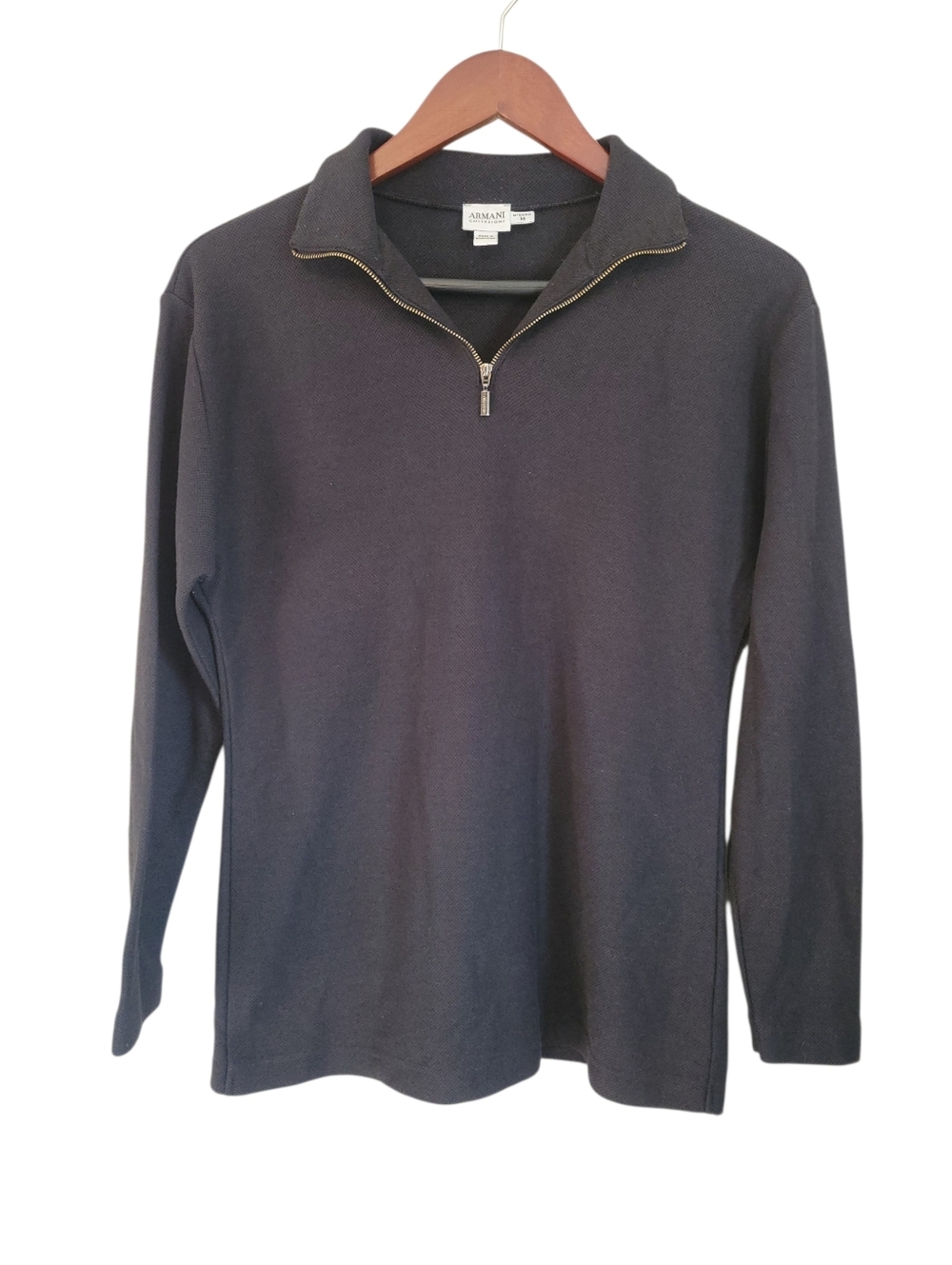 ​Armani Collezioni Black Textured Quarter Zip Mock Neck Sweater Women's Size Med